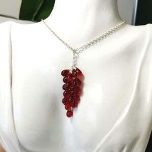 Vintage red Czech pressed glass bead cluster pendant necklace